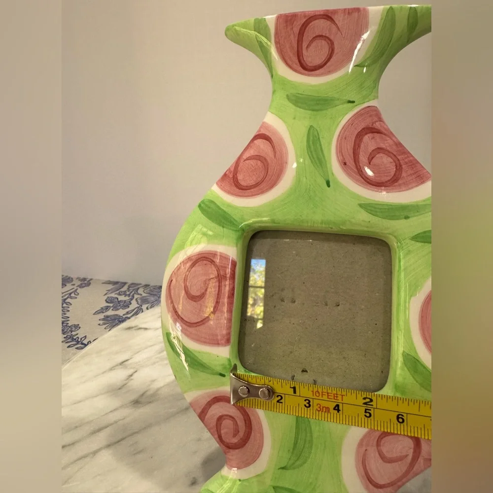 Floral Green and Pink vintage Ceramic frame with bud vase 1990s y2k